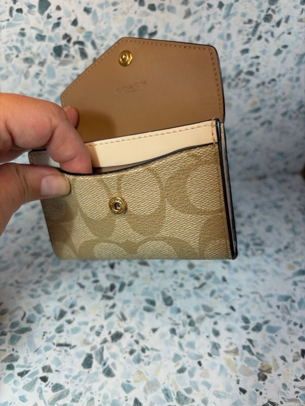 Coach Envelope Card Holder Wallet Signature Canvas Ivory Leather - Picture 3 of 7